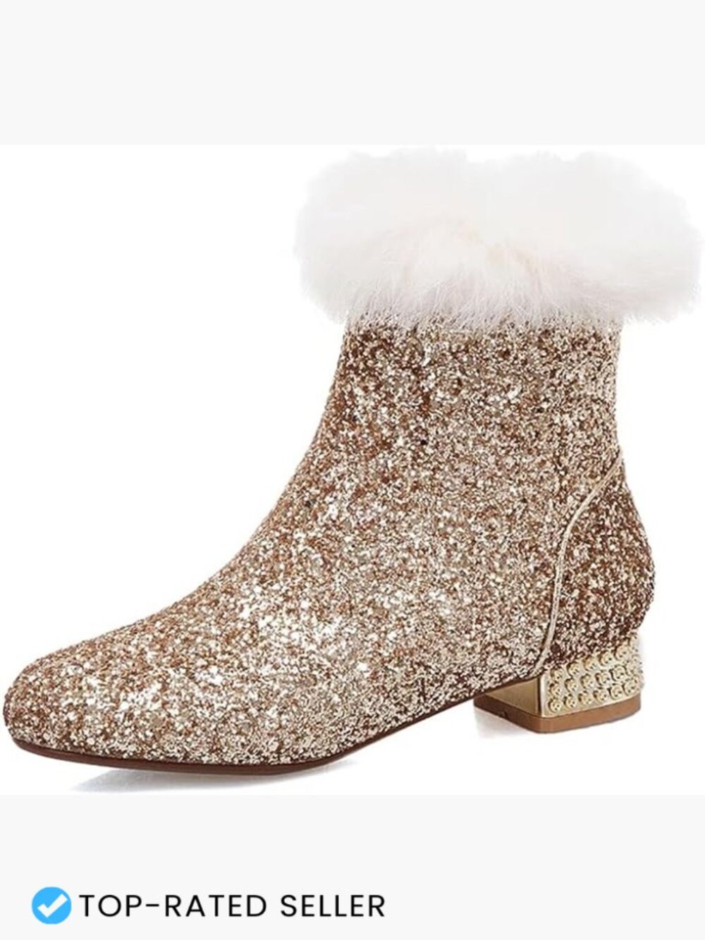 Low Heel Sequin Ankle Boots Sparkly Glitter Booties Chunky Heel Zip Closure